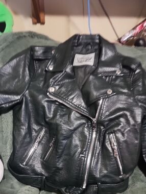 Dark Green Faux Leather Croc-Texture Levi Strauss Moto Jacket